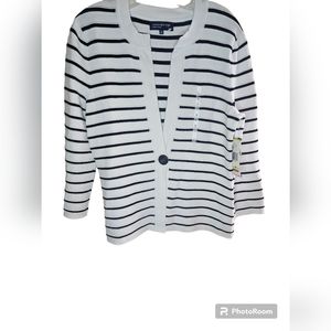 Jones New York women's black/white V-neck 3/4 sleeves cardigan size M